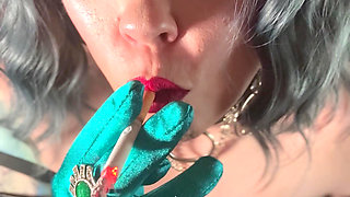 Who Doesn't Love A Girl In Gloves And PVC!? Tina Snua Smoking A Cork 100 Cigarette In Satin Gloves With Jewellery