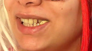 Giantess Stepsister Chews Gum, Then Blows Bubbles at Her Tiny Stepsister and Wraps Her Used Gum Around Him