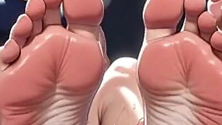 Old Woman Licking Muscular Womans Feet in Gym - Humiliation