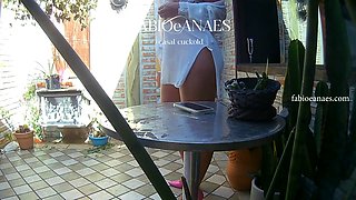 Hotwife in lingerie in winter garden sensualizing