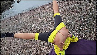 Beach Yoga With Watch Into Gaping Pussy # Hot Wife On Cold Beach # Part 1
