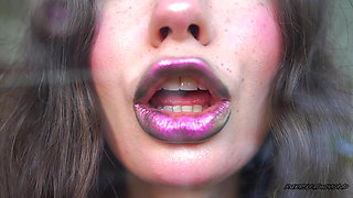 Melting Purple Metal Lips: Shiny Kisses & Messy Spit Play