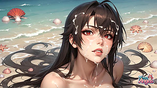 5-milky-stroke Beach Bliss: Woman Drenched in Creamy Semen