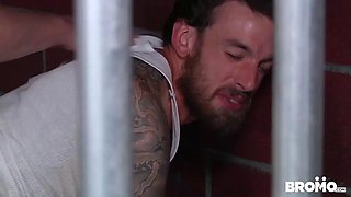 Prsion bareback rocking with a lad and an inked guy