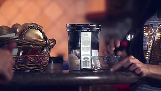 Sexy brunette and ebony hottie sucking and riding black cock