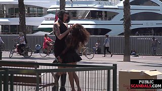Public whipped smalltits babe by master and mistress outdoor