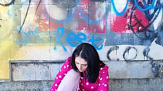 Little Slut Shows off Her Pussy in the Industrial District