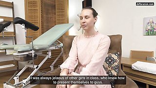 Russian Brunette Masturbates on a Gynecology Chair