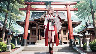 Forbidden Contrast Between Shrine & Bedroom, Wet Secrets Under Red & White Kimono.