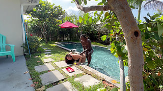 Thick Hotwife Takes Her First Massive BBC Poolside