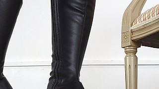 Shoe Collection: Black Leather High Heel Boots - Dame Olga
