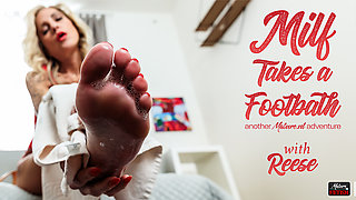 Hot Blonde Milf Treats Her Milf Toes To A Nice Warm Bath And Masturbates