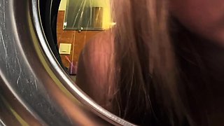 Hot tatted neighbor stuck in the washing machine and got