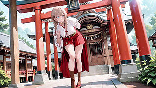 Forbidden Contrast Between Shrine & Bedroom, Wet Secrets Under Red & White Kimono.
