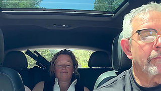 Wife Toys Her Pussy in the Back Seat While Daddy Drives, Road Trip