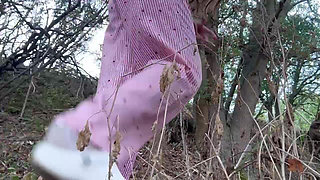 Close up Roadside Pee While Being Watched