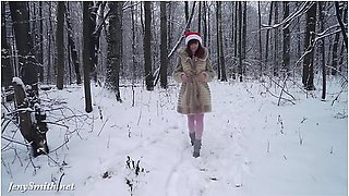 Jeny Smith - White Stocking Outdoor Snow Fight. Happy New Year Wishes From