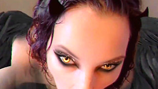 Devilish Blowjob with Angel Wings. Fun in the Bathtub