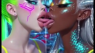 Funny Lesbians Tongue and Kiss Fetish, Ai Animation