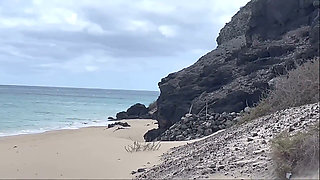 Naked Beach MILF Helps a Jerking Stranger - Cum on Her Ass