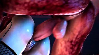 Stacked 3D nymphos cumming hard all over monster cocks