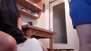 Lesbian Housekeeper Licks Pussy Under Table While Washing Dishes - Risky Kitchen Sex With My Girlfriend