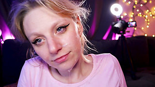 Blonde Bimbo Sucks Dick and Takes a Facial