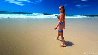 Blonde Teen Takes Bondage Pounding on Beach