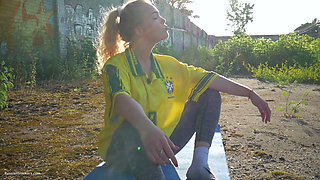 Seductive Russian Babe Smoking Cigarette Outdoor Setting