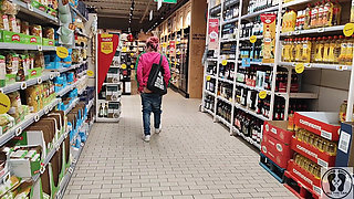 Crazy Rebeca Addams in Jeans Buttcrack at the Supermarket