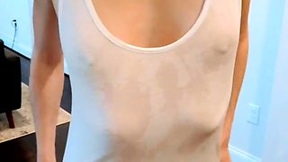 Amateur young brunette enjoys dildo on solo masturbation