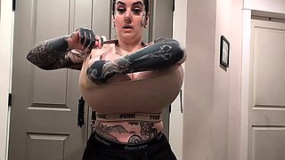 Busty brunette with big boobs rides cock