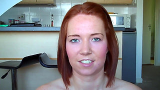 Pale and freckled skinned cocksucking British redhead takes a creampie
