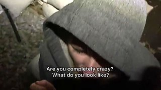 Security Guard Punishes Redhead Teen with Hard Pussy Fucking on Street