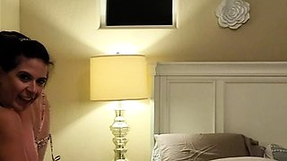 Amateur brunette lesbian goes crazy with a dildo