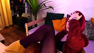 Sexy amateur redhead teen double dildo action