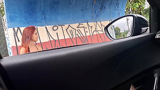 Risky Masturbation in the Car with a Hot Girl at the Bus Stop in Public!