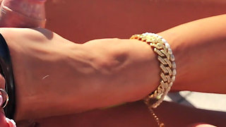 Long Toenails Outdoor Heeljob - Blonde MILF Cum on Heels by Pool