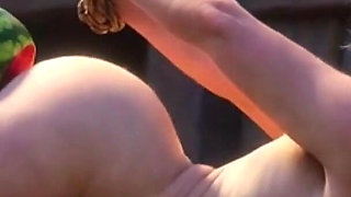 Granny in Bondage Takes Watermelon in Ass - Intense Sensation