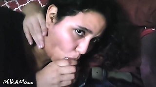 Curly Haired Latina Swallows Huge Load After Deepthroat Blowjob