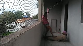 Hot Brazilian Wife Teases Hubby on Balcony - Femdom SPH & Spanking