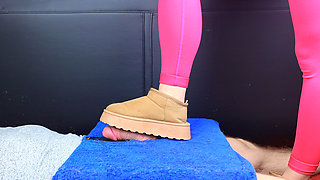 Cock Trampling CBT with Uggs and Barefoot on Cockbox with Cumshot, Femdom Jozi Trample