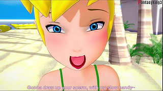 tinkerbell deepthroat on the beach