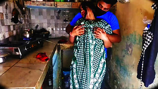 Aunty Was Working in the Kitchen When the Neighbor Boy Came and Started Pressing Her Big Soft Boobs