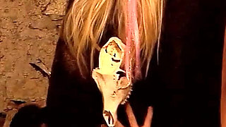 Horny skinny teen masturbates and watches mature lesbian sex