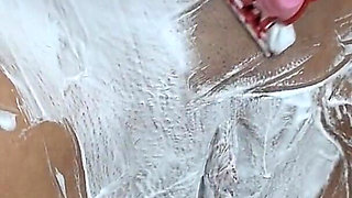 Shaving a Hairy Pussy with Shaving Foam! Close up!