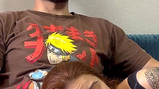 Redhead Roommate Sucks Quietly on Her Lap and Gets Thick Cum on Her Face