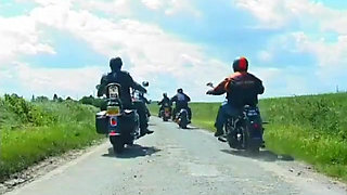 Boss of Bikers Gang Invites Exotic Dancer with Slant Eyes and Big Melons Togive Couple of Them a Lead