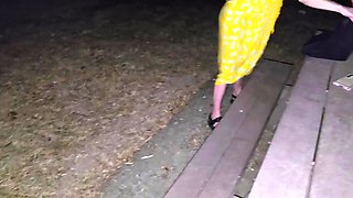 Hardcore Lesbians Fuck on Public Park Bench at Night