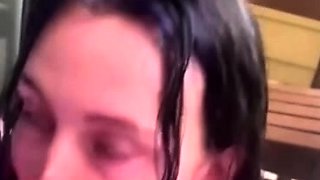 Blowjob for big cock from college brunettes